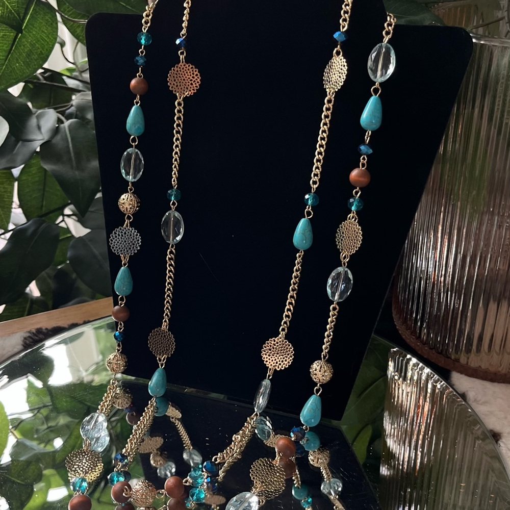 BOCAR Elegant Gold and Turquoise Layered Necklace